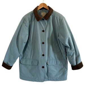 Y2K Era L.L. Bean Barn Coat L Rare Lt Blue w/Corduroy Trim Quilt Insulated Jacke